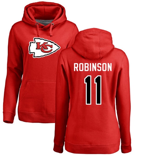 Women Football Kansas City Chiefs #11 Robinson Demarcus Red Name and Number Logo Pullover Hoodie